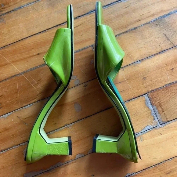 Vintage green 90s square toe  y2k kitten heels slip on mules - Picture 8 of 9